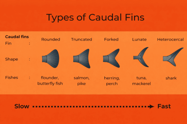 Different types of shark tails (caudal fins)