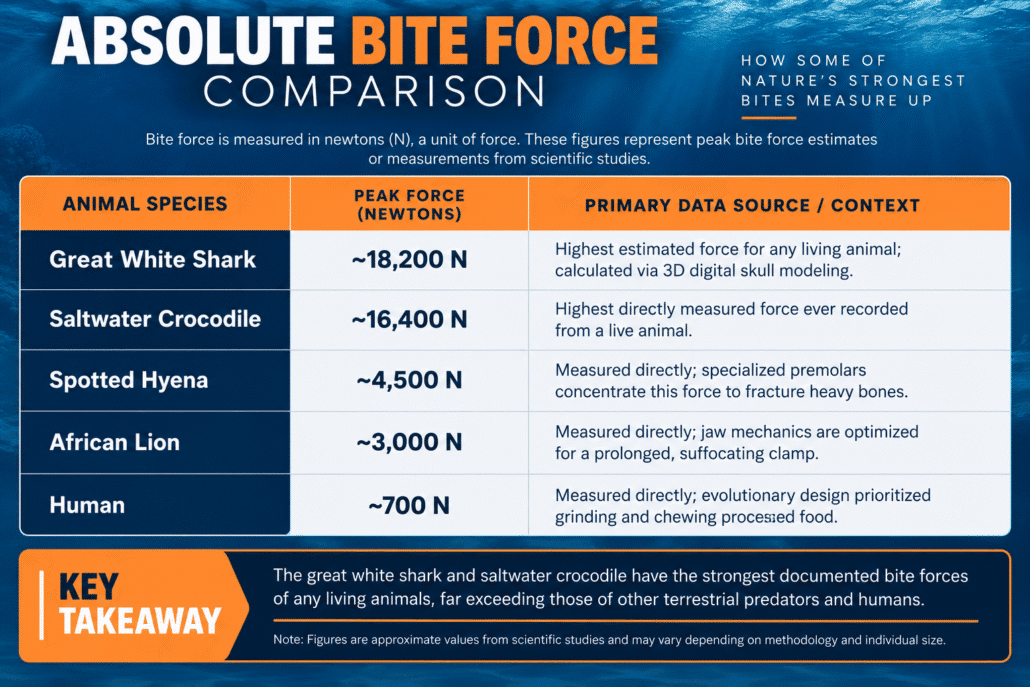 Absolute bite force between species comprison Absolute bite force between species comprison